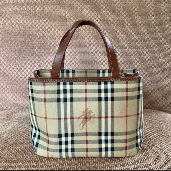 Authentic Burberry Haymarket Coated Canvas Handbag - Picture 1 of 11